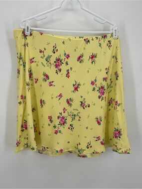 Anthropologie The Tilda Mini Slip Skirt in Yellow & Pink Floral Print